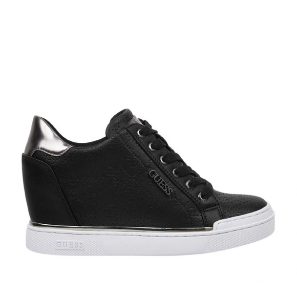 New Guess Womens Flowurs Logo-Debossed Wedge Sneakers Black Multi SZ 9 - Picture 2 of 9